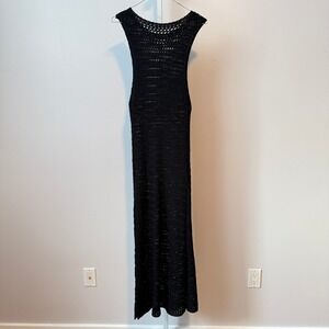Joress Black Crochet Knit Maxi Dress Sheer Open Knit Sleeveless Resortwear sz S‎